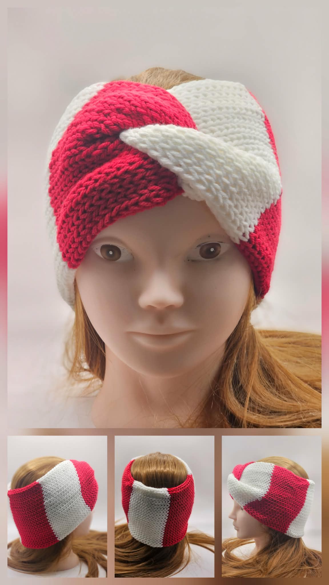 Red and White Ear Warmer